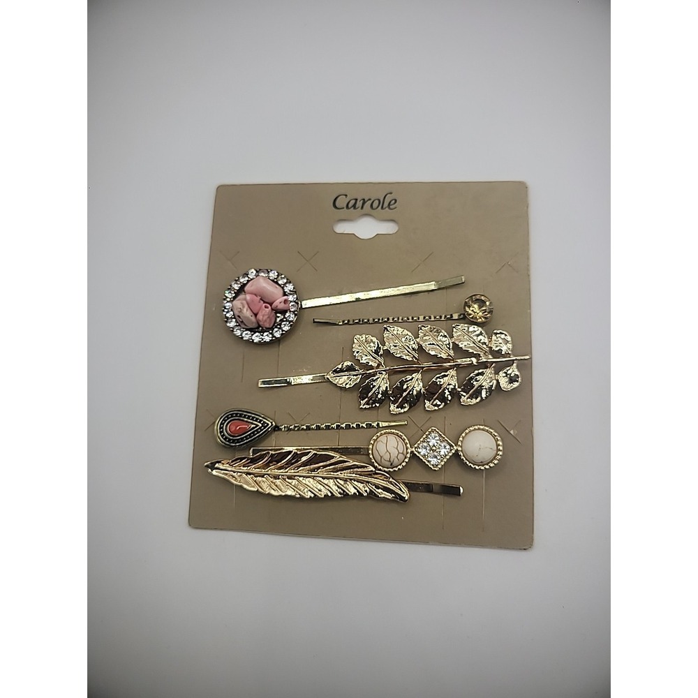 New Hair Clips Gold Tone Stones Crystals Ornate Set Wedding Bride